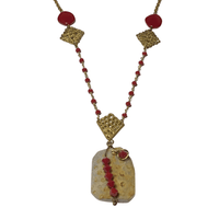 Fossil and Wire wrapped Swarovski Crystal Pendant Necklace with Toggle Clasp
